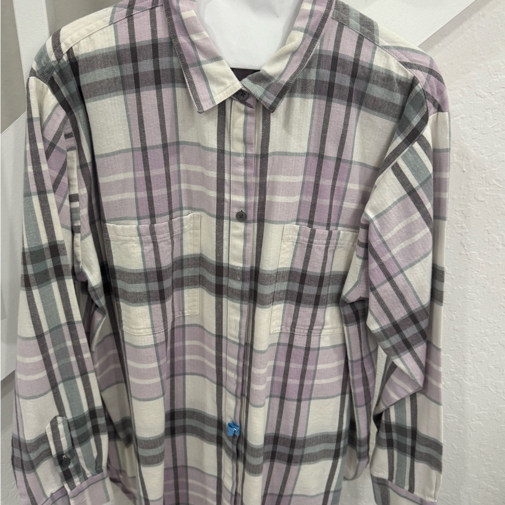 LOFT Lavender and Cream Plaid Shirt